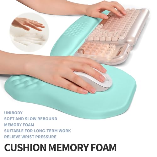 2-in-1 Ergonomic Set, Wave Keyboard Wrist Rest and Massage Slope Mouse Pad Wrist Support, Rebound Memory Foam for Relieve Carpal Tunnel Syndrome and Wrist Pain (Light Blue) - color: Light Blue