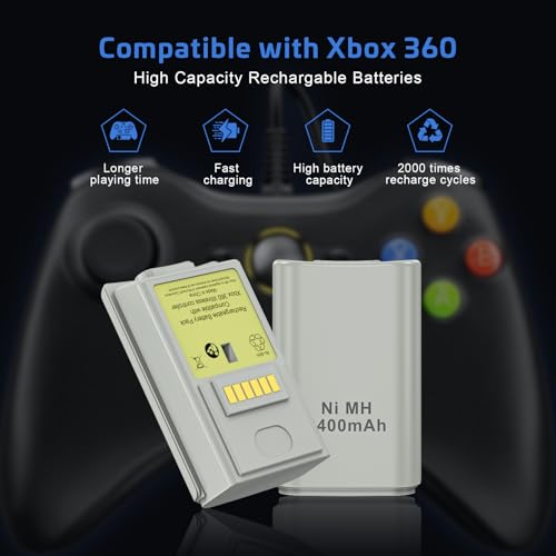 KEKUCULL Rechargeable Battery for Xbox 360 Controller, Charger Dual Charging Station Dock with 2 Pack Rechargeable Battery Compatible with Xbox 360 - color: Light Gray