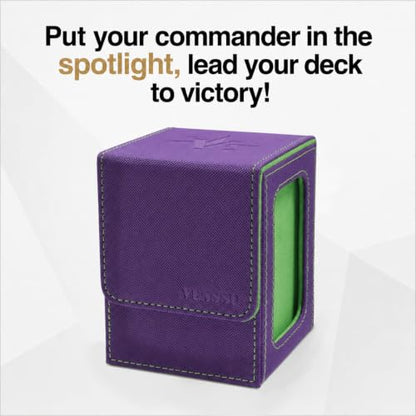 MTG Deck Box with Commander Display, Fits TCG Cards (Purple＆Green) | Holds 120 Single/100 Double-Sleeved Cards, Fit MTG/PTCG/OPTCG Cards, Strong Magnet, PU Leather, With 2 Dividers & 1 Toploader - color: Purple&Green