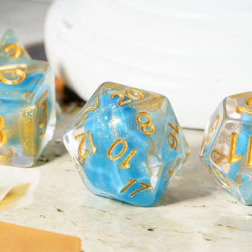 DND Dice Set 7PCS D&D Polyhedral Dice Set with Storage Bag for Role Playing Games and Tabletop Games (Blue & Golden) - color: Blue&gold