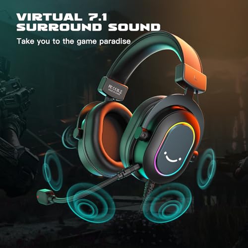 FIFINE AmpliGame H6 Wired USB Gaming Headset with Dynamic RGB, 3 EQ Modes | 50mm drivers, Pinpoint 7.1 Surround, Durable Protain Leather, Detachable Mic, USB Control Box, Compatible with PC, PS4/5, Mac - color: Black