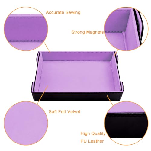SIQUK Magnetic Folding Dice Tray Rectangle Dice Rolling Tray PU Leather Trays Foldable Holder Rolling Mat Storage Box for D&D RPG Games, Lilac - color: Lilac