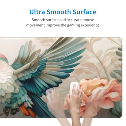 Gaming Mouse Pad, Large Non-Slip Rubber Base Mousepad, Keyboard Mouse Mat, Desk Pad with Stitched Edges, 31.5x11.8inch, Art Bird Flower - color: Art Bird Flower