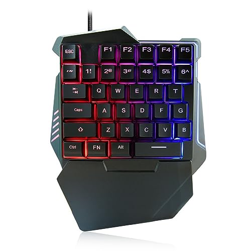 Yunseity One Handed Gaming Keyboard, G7 35 Keys RGB Mechanical Gaming Keypad with Wrist Rest, Wired USB Mini Ergonomic Customizable Keyboard for PC Esports