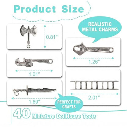 40PCS 1:12 Miniature Dollhouse Silvery Metal Home Repair Tools Micro Scene Model Work for Party Dollhouse Decoration Accessories Mini Yard Building Supplies Pretend Toy DIY Crafts Ornament