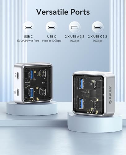 ORICO 10Gbps USB C Hub, 4-Port Zinc Alloy USB 3.2 Splitter with 2 USB-A & 2 USB-C Ports, High-Speed Data Extender for Laptops, PCs, Desktops, and More (3.28Ft) - size: 3.28Ft