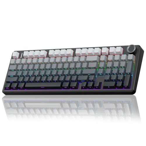 AULA F99 Pro Wireless Mechanical Keyboard with Knob,Gasket Structure,Tri-Mode BT5.0/USB-C/2.4GHz Hot Swappable Keyboard,Creamy Sound,RGB Backlit PBT Keycaps Computer Gaming Keyboards - color: With Knob-Side Prined-Black