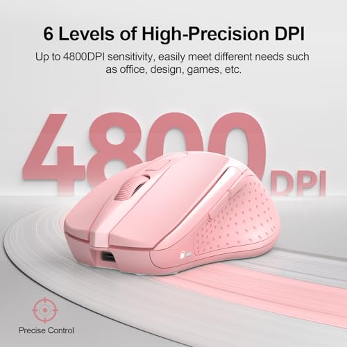 TECKNET Wireless Mouse Rechargeable, 2.4G Computer Mice with USB-A Receiver | 2.4G Connection, 800mAh Battery, 3X Faster Charging, Silent Click, 6-Level 4800 DPI, Ergonomic Design for All-day Comfort - color: Pink