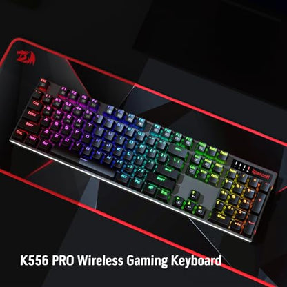 Redragon K556 PRO Upgraded Wireless RGB Gaming Keyboard, BT/2.4Ghz Tri-Mode Aluminum Mechanical Keyboard w/No-Lag Connection, Hot-Swap Linear Quiet Red Switch - color: Black PRO, size: Red Switch