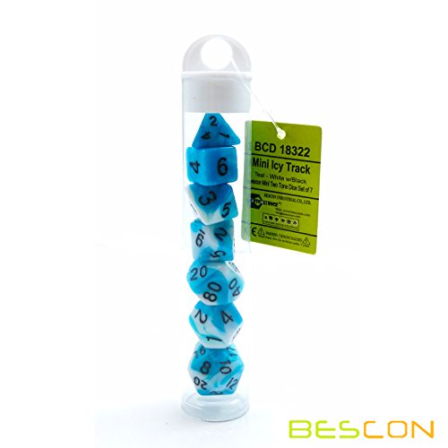Bescon Mini Gemini Two Tone Polyhedral RPG Dice Set, 10MM Small Mini RPG Role Playing Game Dice D4-D20 in Tube, ICY Track - color: Icy Track