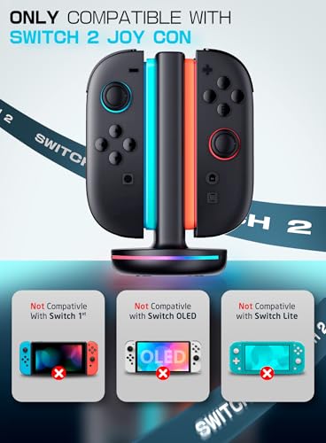 SUPCASE Charging Dock for Nintendo Switch 2 Joy Con, Black | Supports Dual-Side Charging, 9 Light Modes, Magnetic Controller, Fast Charger Stand Station