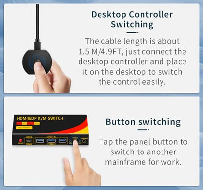KVM Switch 2 Monitors 2 Computers with DP and HDMI | 8K@60HZ, USB3.0 with 1 USB C, DP and HDMI KVM Switches - size: 2 PC 2 Monitor-8K Red