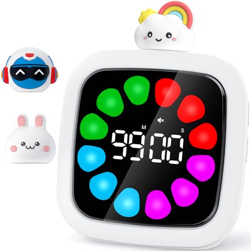 Yunbaoit Digital Visual Timer for Kids, Rechargeable 99-Minute Silent Countdown Timer with 19 Ringtones, 9 Optional DIY Color Petal Display, Time Management Tool with Pause Function (3 Dolls) - style: 3 Dolls