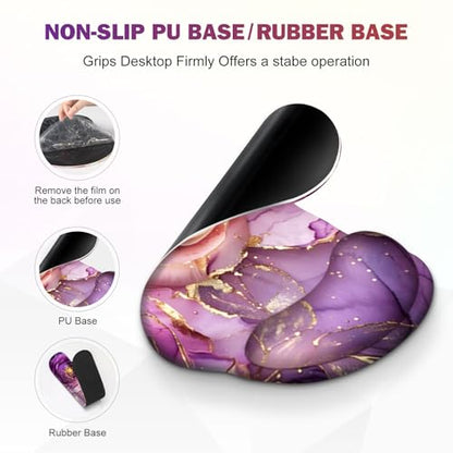 Gaming Mouse Pad Large Desk Mat, Cute Purple Marble Rose Desk Pad Protector | 4in1 XXL Mousepad + Keyboard Wrist Rest+Mouse Wrist Rest+Coaster Set with Ergonomic Desk Pad for Home Office PC,Flowers - color: Marble Rose Purple Flowers