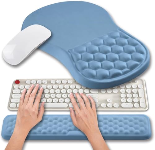 Hokafenle 2 in 1 Ergonomic Mouse Pad Wrist Support & Wrist Rest for Computer Keyboard Set, with Relieve Carpal Tunnel Pain Massage Bulge and Full Memory Gel Design (2In1 Set, Lake Blue) - color: Hk013-lake Blue