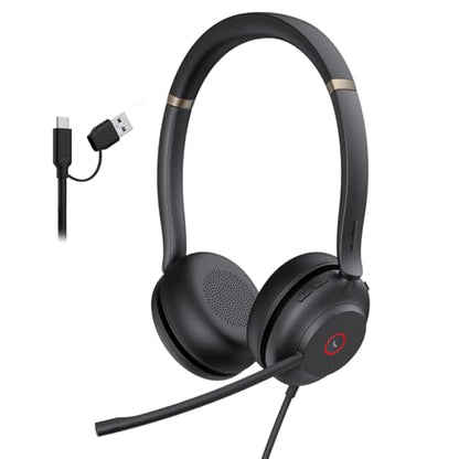 Yealink UH37 USB Headset with Mic,Wired Headset with Noise Cancelling Microphone for Computer PC Laptop VoIP Phone,USB-C/A Cable,Works with Zoom and Other Leading UC Platforms - color: Black,Stereo, style: UC Optimized