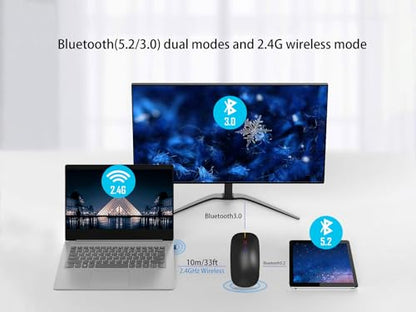 AIKOKOK Wireless Bluetooth Mouse, Rechargeable, Dual Mode Bluetooth 5.2 & 2.4G USB, LED Lights, Slim, Silent, Portable Computer Mouse for Laptop, PC, MacBook, iPad, Tablet (Black) - color: Black
