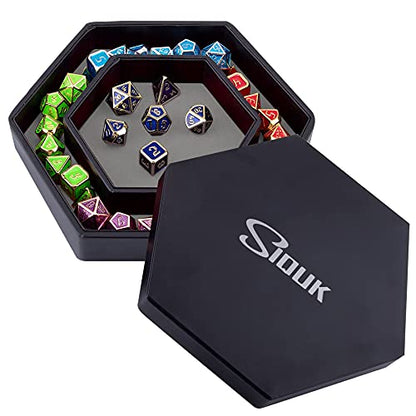 SIQUK Dice Tray with Lid Hexagon Dice Rolling Tray Dice Holder for Dice Games Like RPG, DND and Other Table Games, Gray - color: Gray