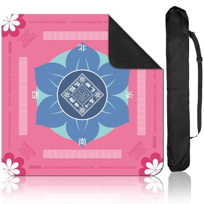 Mahjong Mat 31.5" x 31.5" Mahjong Table Mat with Rules Anti Slip Noise Reduction Pink Flower Gaming Tablecloth for Poker, Card, Board Tile Games Mah Jongg Table Cover with Carrying Bag (Pink) - style: Pink Flower