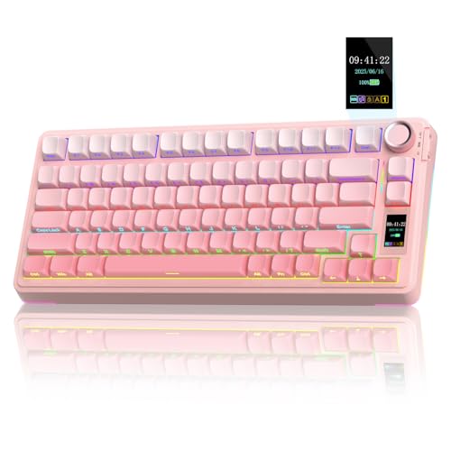 AULA S75 PRO Wireless Mechanical Keyboard with Screen&Knob, Tri-Mode Hot Swappable Gaming Keyboard 75%, Pre-lubed Switches, RGB Backlit, Side Printed PBT Keycaps, Creamy Sounding Pink Keyboards - color: Gradient Pink