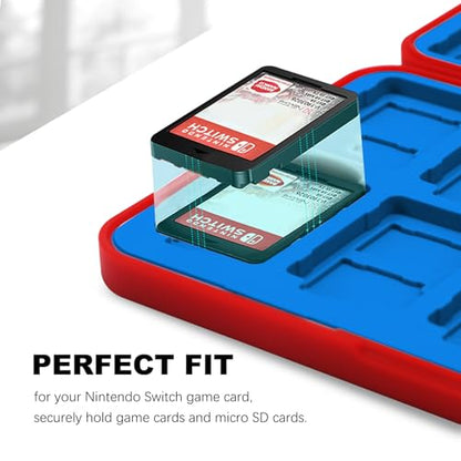 FYY Nintendo Switch Game Case Holder for Switch 2 Cartridge, Red & Blue | 24 Game Card Slots & 48 Micro SD Card Slots, Hard Shell, Silicone Lining - color: B-Red Blue