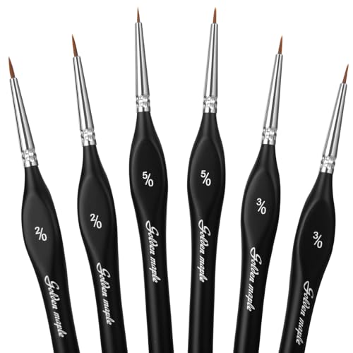 Detail Paint Brushes, Golden Maple 6PCS Extra Fine Detail Miniature Paint Brush Set, Very fine tip Paint Brush for Small Scale Models - Acrylic Watercolor Oil, 2/0 3/0 5/0 - color: Black