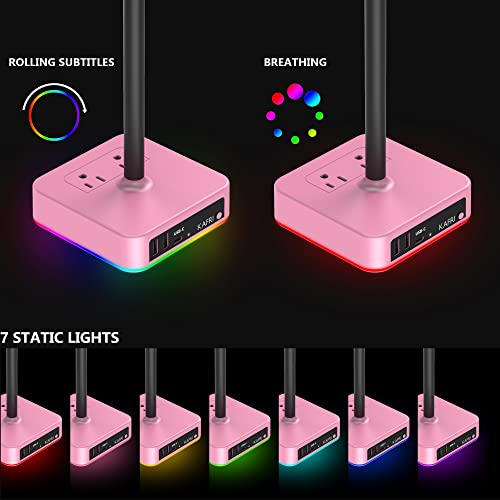 KAFRI RGB Headphone Stand with USB Charger Desk Gaming Headset Holder Hanger Rack with 3 USB Charging Port and 2 Outlet - Suitable for Gamer Desktop Table Game Earphone Accessories Girlfriend Gift - color: Pink