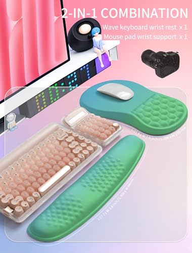 Hokafenle 2in1 Combination, Wave Keyboard Wrist Rest and Ergonomic Curvature Mouse Pad Wrist Support for Relieve Wrist Pain, Filled with Soft Cushion Memory Foam, Gradient Green - color: Gradient Green