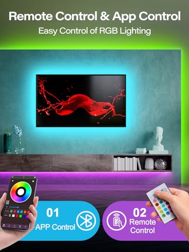 NBBUFF 20FT USB RGB Led Lights for TV 32-80 Inch with Remote & App Control | RGB TV Led Backlight Music Sync, USB Led Light Strip with Remote, App Control Led Lights for Bedroom, Gaming Accessories - size: 20 ft