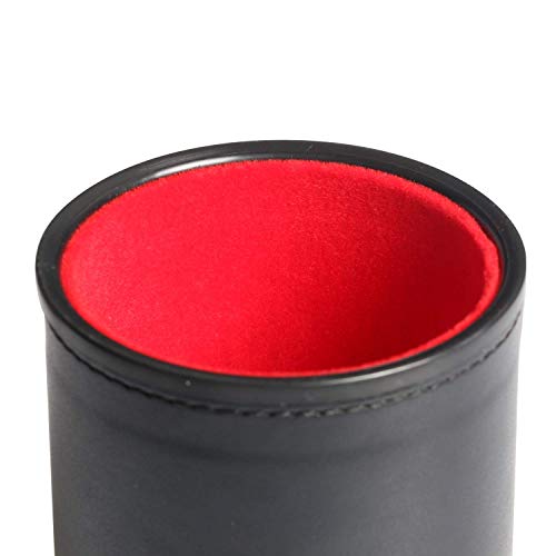 PU Leather Dice Cup Set, Felt Linning Dice Shaker for Yahtzee/Farkle/Bar Party Dice Games, Includes 16mm Dot Dices - color: Black With Red Interior
