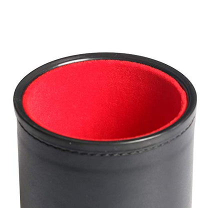 PU Leather Dice Cup Set, Felt Linning Dice Shaker for Yahtzee/Farkle/Bar Party Dice Games, Includes 16mm Dot Dices - color: Black With Red Interior