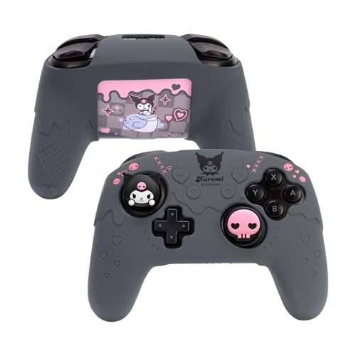 Kuitmor Silicone Switch Pro Controller Cover Skin Set, Anti-Slip Soft Protective Case for Switch Pro Controller with 2 Thumb Grip Caps and 1 Sticker (Black Kuromi) - color: Black Kuromi