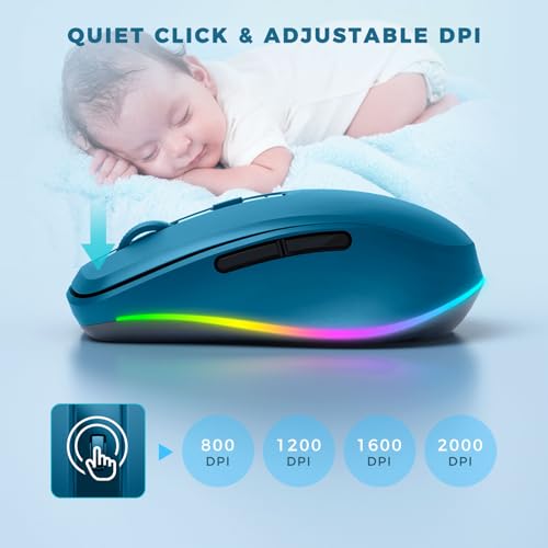 PEIOUS Wireless Mouse Jiggler - Keep Computers Awake, Dark Blue | Rechargeable LED Mouse, Silent Clicks, Adjustable DPI and Random Movement Keep Computers Awake for Laptop/PC/Mac - color: Dark Blue