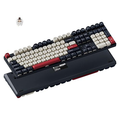 Keychron KJ5 Wireless Mechanical Keyboard, 2.4 GHz Bluetooth QMK 100% Layout RGB, Hot-swappable Brown Switch Compatible with Mac Windows Linux, Non-Shine-Through PBT Keycaps for Gaming - Dark Blue - color: Brown Switch