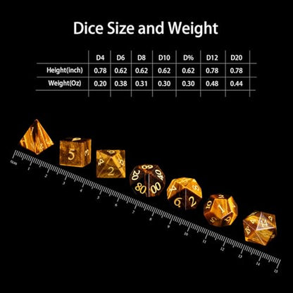 Golden Tiger's Eye 7Pcs Polyhedral Dice Set, Natural Gemstone Multi-Faceted DND Dice for Dungeons and Dragons RPG Tabletop Game (Tiger's Eye) - color: Tiger's Eye