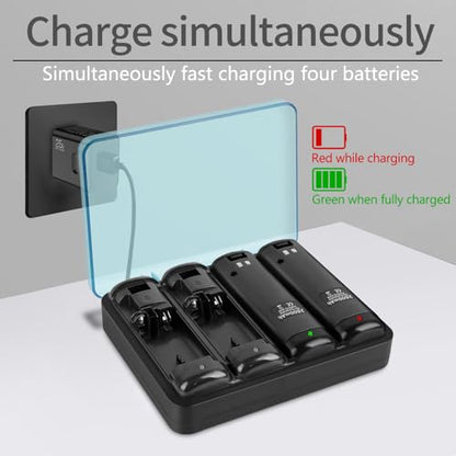 Wii Remote Battery Charger,4 in 1 Charging Station with 4 Pack 2800mAh Rechargeable Battery,USB Cable for Wii/Wii U Remote Controller (Black) - color: Black