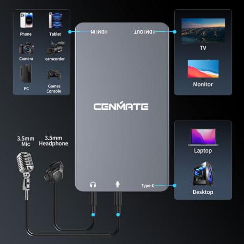 Aluminum HDMI Capture Card, USB 3.0 1080P 60FPS Audio Video Capture Card for Streaming/Gaming/Video Conference, 4K@30Hz Input & Pass-Through Capture Card for Nintendo Switch/PS5/Xbox/Camera/PC - size: 4K30Hz