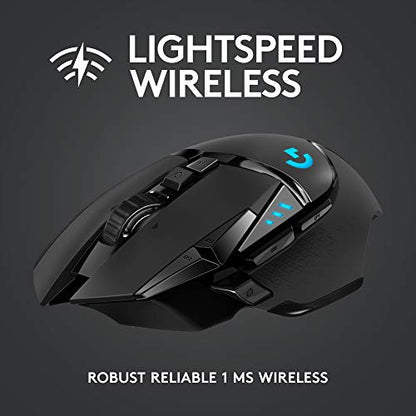 Logitech G502 Lightspeed Wireless Gaming Mouse - Black | RGB, Adjustable Weights, 11 Programmable Buttons, POWERPLAY Compatible, On-Board Memory, for PC/Mac - style: Wireless