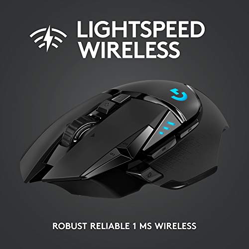 Logitech G502 Lightspeed Wireless Gaming Mouse - Black | RGB, Adjustable Weights, 11 Programmable Buttons, POWERPLAY Compatible, On-Board Memory, for PC/Mac - style: Wireless