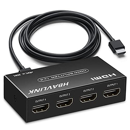 HDMI Splitter 1 in 4 Out 4K 4 Port HDMI Splitter Powered Video Splitter 4 Outputs w/HDMI Cord+ AC Adapter Duplicate/Mirror Screens for Fire Stick/Roku/DirecTV/Cable Box/Security Cameras - size: Splitter 1x4 4K@30Hz