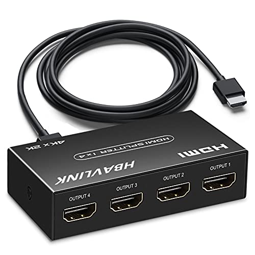 HDMI Splitter 1 in 4 Out 4K 4 Port HDMI Splitter Powered Video Splitter 4 Outputs w/HDMI Cord+ AC Adapter Duplicate/Mirror Screens for Fire Stick/Roku/DirecTV/Cable Box/Security Cameras - size: Splitter 1x4 4K@30Hz