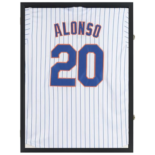 Pro Collector's Jersey Display Case Frame Shadow Box with 98% UV Protection for Baseball Basketball Football Soccer Hockey Sport Memorabilia T-Shirt and Uniform (Black Finish)