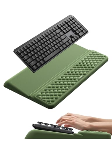 Vaydeer Wrist Rest with Keyboard Stand, Computer Wrist Support Pad, Ergonomic Keyboard Riser Holder Lifter Tray with Wrist Pad, Soft Memory Foam Desk Cushion, Palm Hand Typing for Office Home School - color: Olive Green, size: Large