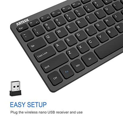 Arteck 2.4G Wireless Keyboard Ultra Slim and Compact Keyboard with Media Hotkeys for Computer Desktop PC Laptop Surface Smart TV and Windows 11/10/8/7, Black - color: Black