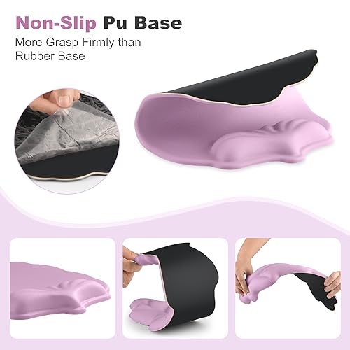 Keyboard Wrist Rest and Mouse Pad with Wrist Support Set, Ergonomic Leaf Shape Mouse Pad with Non-Slip Base, Pain Relief Memory Foam Mousepad for Computer,Laptop,Home Office, Pink - color: Pink