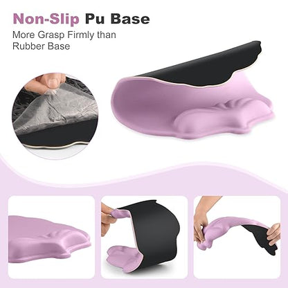 Keyboard Wrist Rest and Mouse Pad with Wrist Support Set, Ergonomic Leaf Shape Mouse Pad with Non-Slip Base, Pain Relief Memory Foam Mousepad for Computer,Laptop,Home Office, Pink - color: Pink