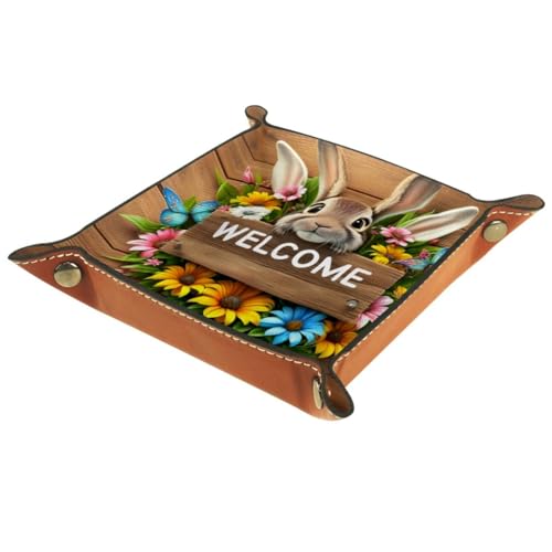 Rabbit on Wood Plank Welcome Dice Tray PU Leather Dice Rolling Tray Folding Dice Holder for Dice Games, Like RPG, DND and Other Table Games - color: Multi 4