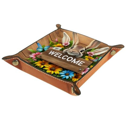 Rabbit on Wood Plank Welcome Dice Tray PU Leather Dice Rolling Tray Folding Dice Holder for Dice Games, Like RPG, DND and Other Table Games - color: Multi 4