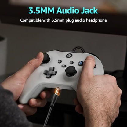 Kamylorus 2-Pack Wired Controller for X-BOX One/PC, Hall Effect Joysticks&Triggers Gamepad with Turbo, 3.5mm Headphone Jack/Dual Vibration, Compatible with X-BOX One/S/X, X-BOX Series S/X, PC, IOS, Android Platforms(2 Pack, White&Black, 7.2ft) - color: Bl