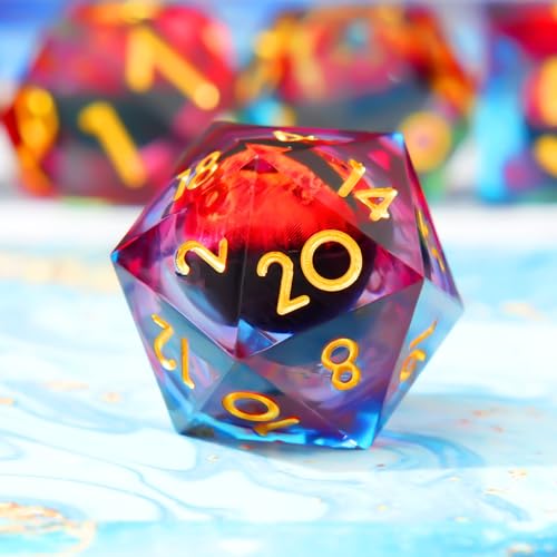 Single Liquid core D20 DND Dice-22MM Dargon Eye 20 sideds Resin Sharp Edged Resin Dice for Dungeons and Dragons, RPG, Polyhedral Roleplaying Games MTG Table Games(Blue red) - color: D20-gradient Blue Red